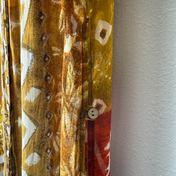 PRICE FIRM Vintage Duster Bohemian Multicolor Button-Down Flowy Sheer Top - Picture 4 of 11